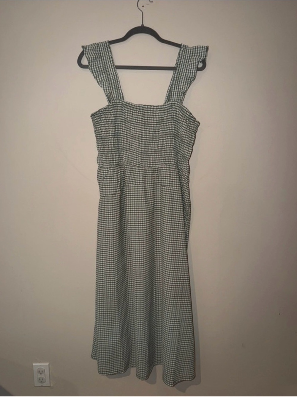 Old Navy Green Gingham Smocked Midi Dress